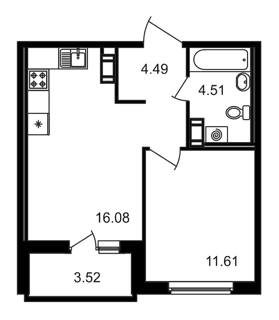 Однокомнатная квартира в : площадь 40.21 м2 , этаж: 3 – купить в Санкт-Петербурге